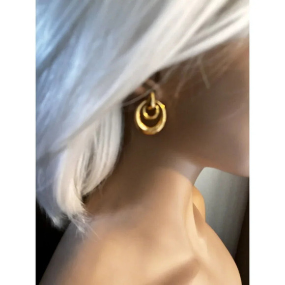 Crown Trifari Door Knocker Earrings Gold Tone Pierced Double Drops Vintage - Picture 6 of 6